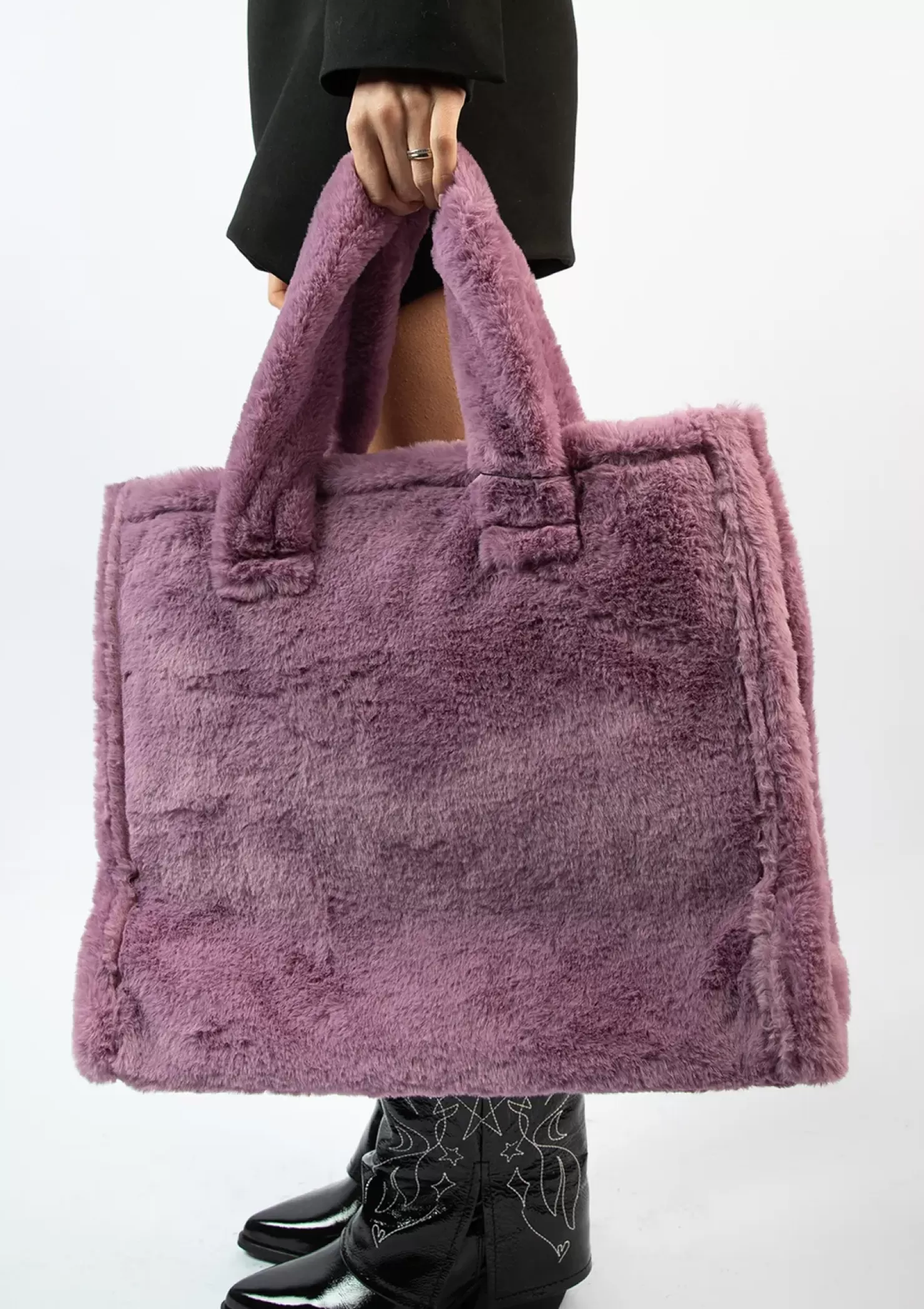 Flash Sale Tote Bag With Faux Fur - Purple Women Basket